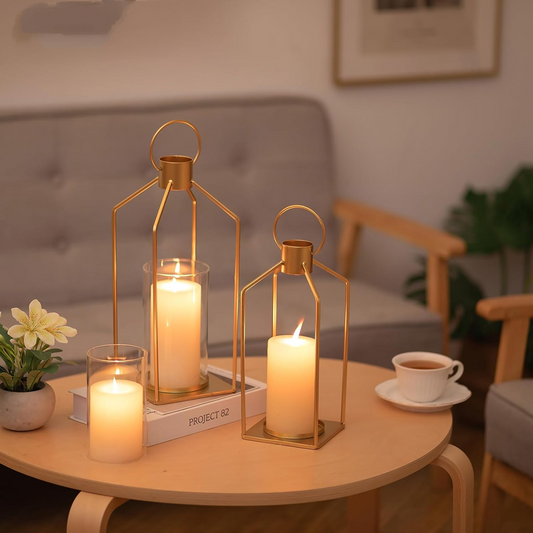 Two-piece Hanging Metal Pillar Candle Lantern