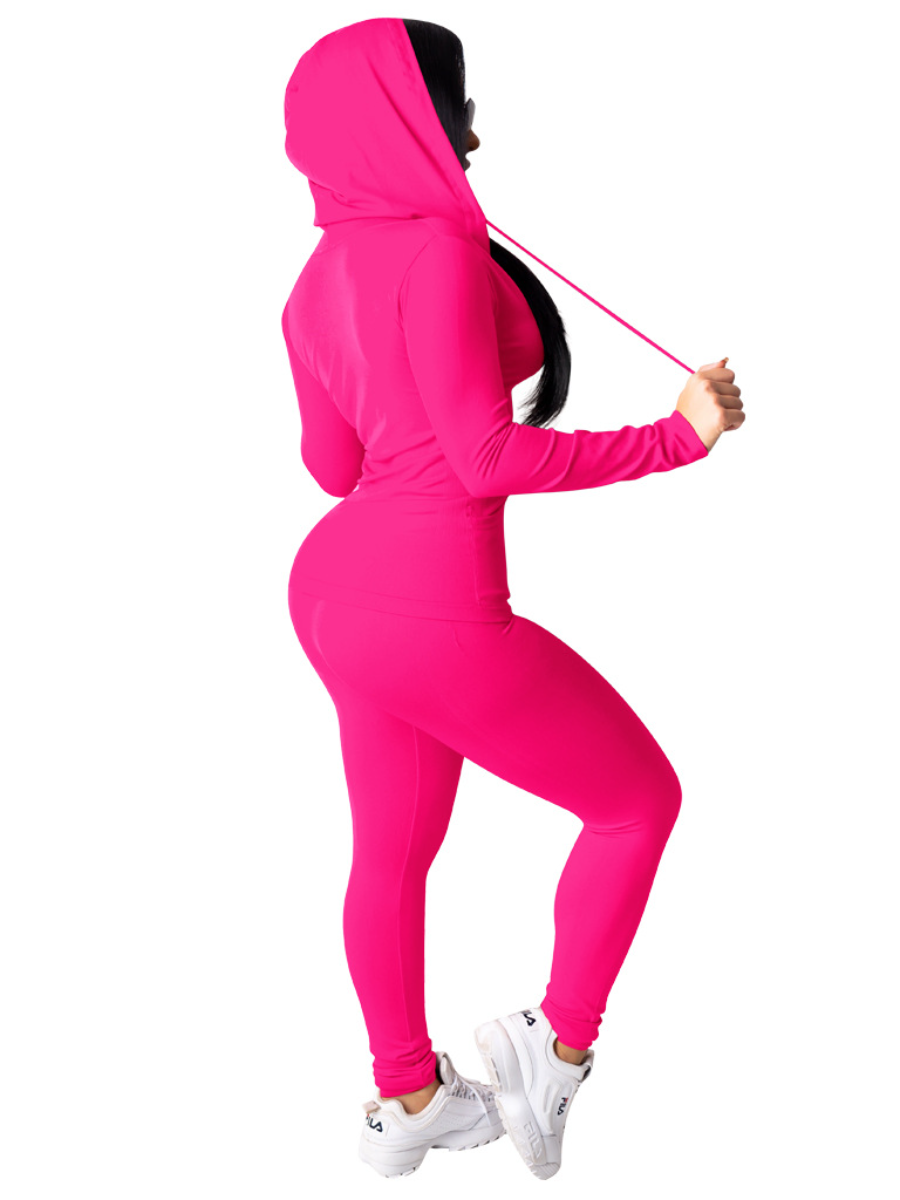 Casual Solid Color Hooded Two-piece Set