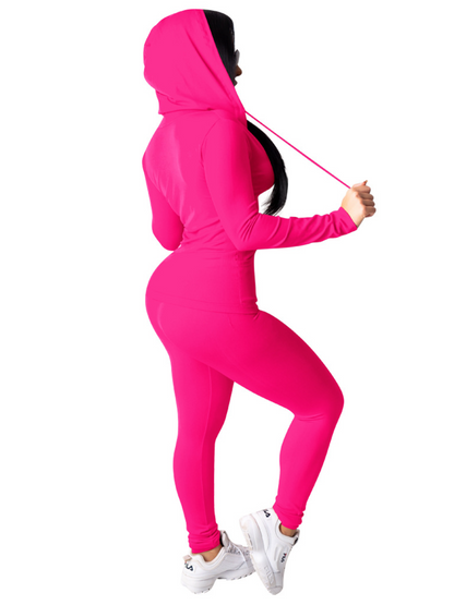 Casual Solid Color Hooded Two-piece Set