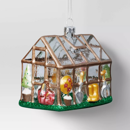 Christmas Glass Green House Ornament