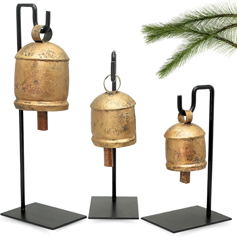 Rustic Vintage Metal Stand Trio With Harmony Bells