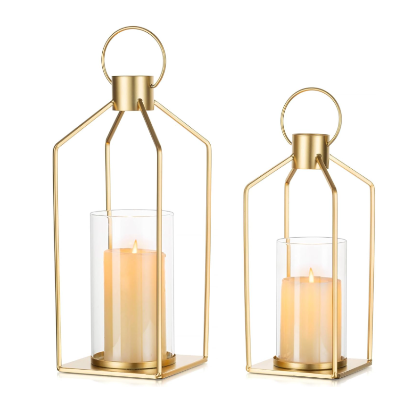 Two-piece Hanging Metal Pillar Candle Lantern