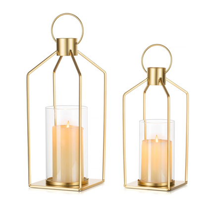 Two-piece Hanging Metal Pillar Candle Lantern