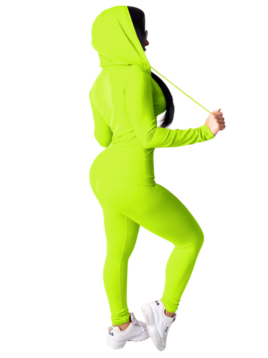 Casual Solid Color Hooded Two-piece Set