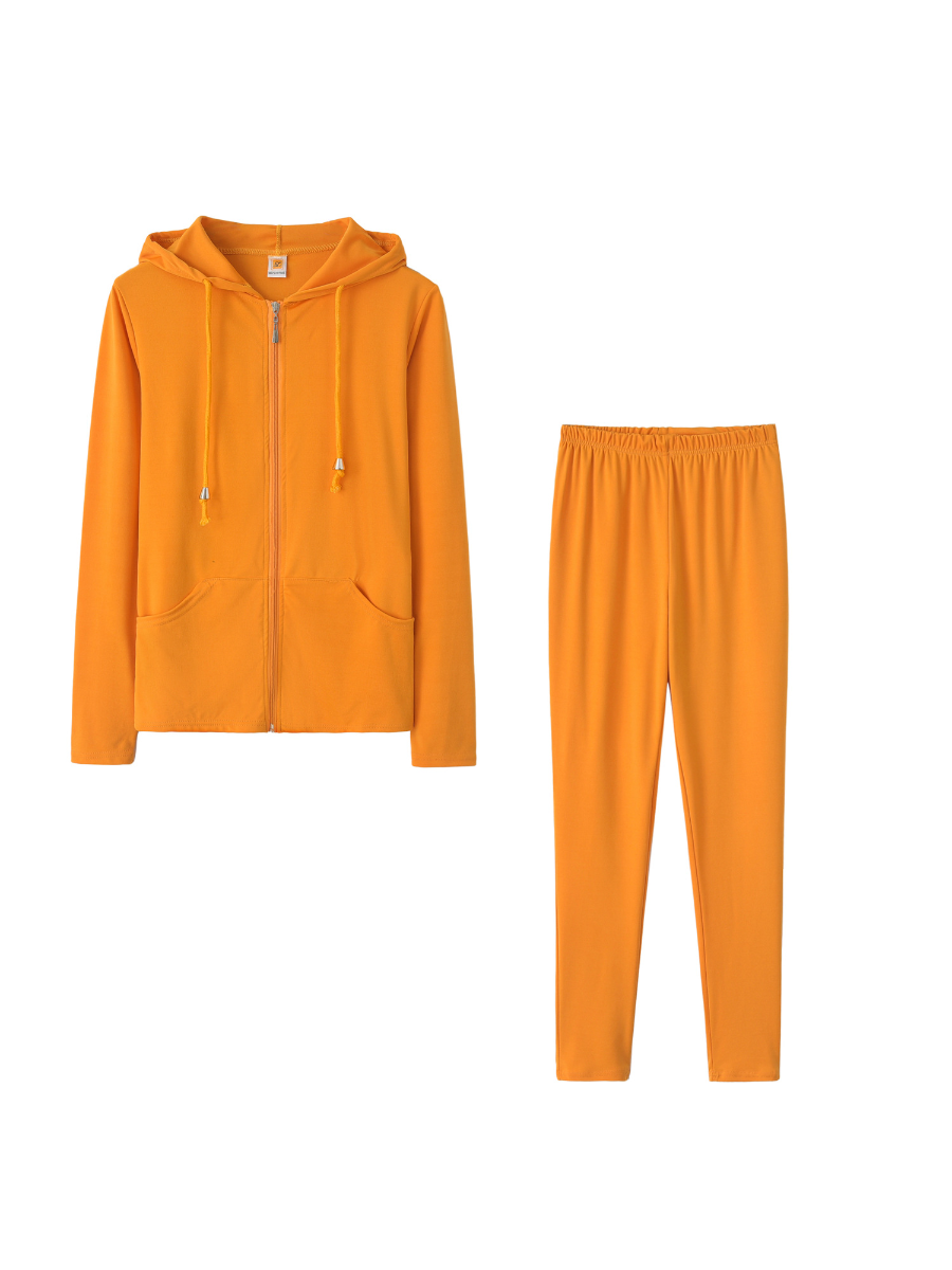 Casual Solid Color Hooded Two-piece Set