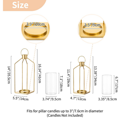 Two-piece Hanging Metal Pillar Candle Lantern