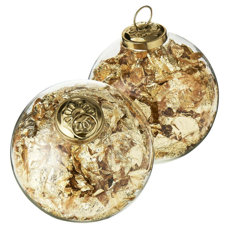 Set Of Two Gold-leaf Glass Ornaments, 4 Inches.